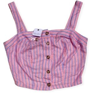 Pink & Blue Stripe Linen Blend Crop Top